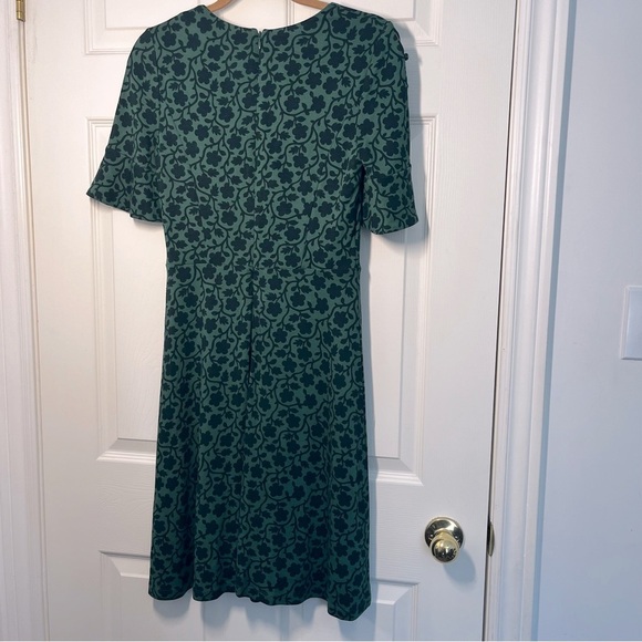 Boden Green Floral Alexis Midi Dress Button Sleeves Size 4R - Picture 14 of 14